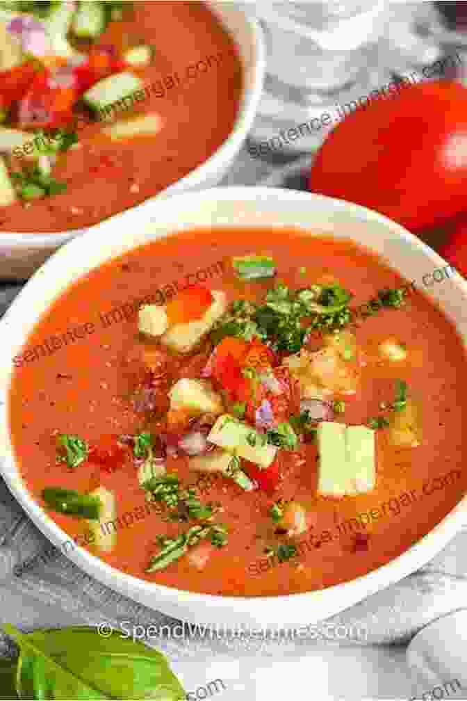 A Refreshing Bowl Of Gazpacho Soup With Fresh Vegetables Start Spanish Kitchen To Cook: Original Traditional Recipes With Chicken: Spanish Kitchen Food