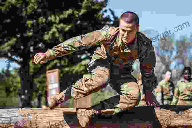 A Soldier In Camouflage Gear Running Through An Obstacle Course. Preparing For The Military